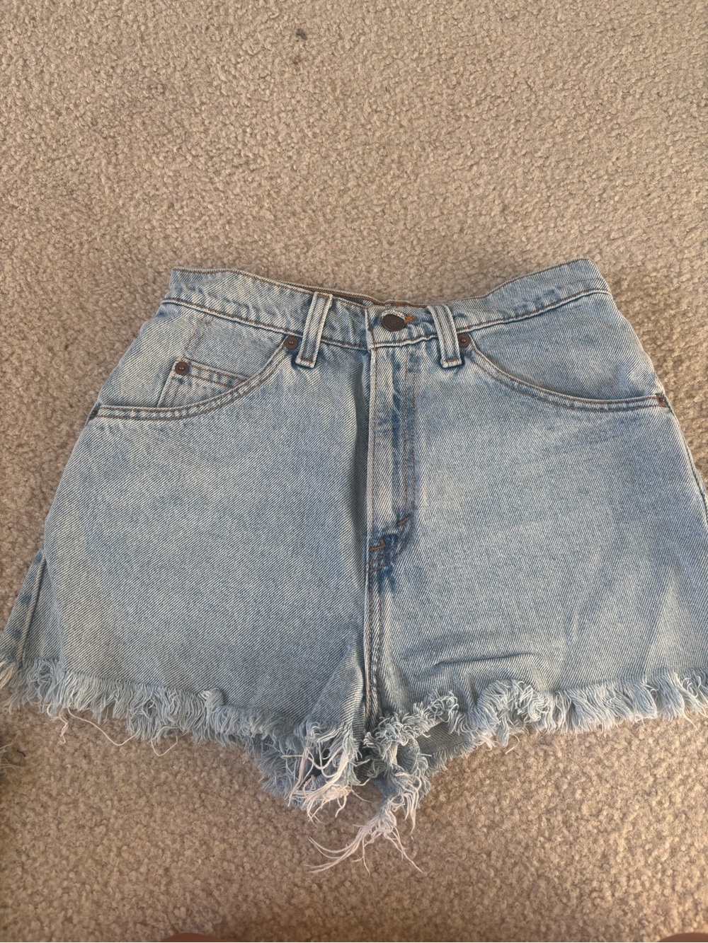 Levi's Light Blue High-Waist Frayed Denim Shorts